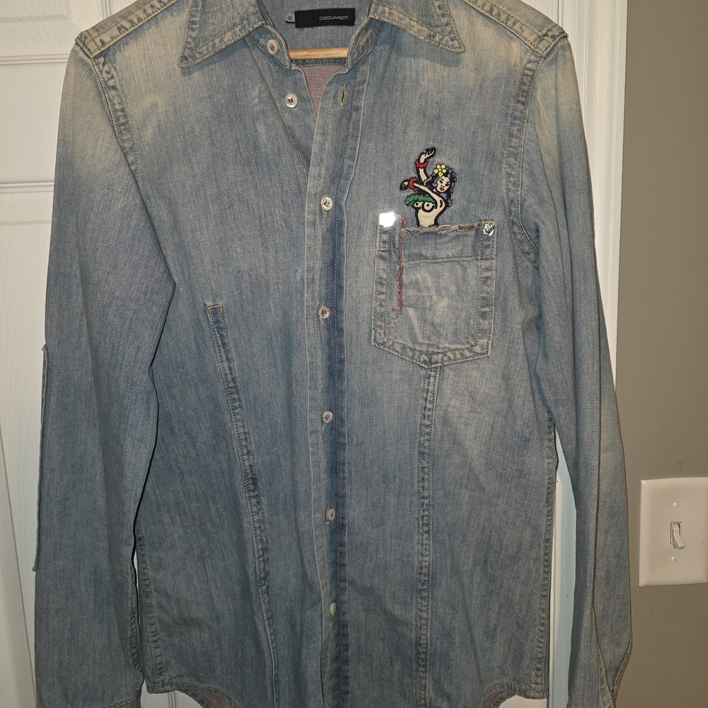 DSQUARED2 Light Wash Denim Button-Down Shirt Size 50 .100% Authentic